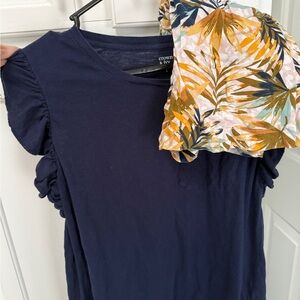 Crown & Ivy White and Orange Ruffled Short Sleeve Tee